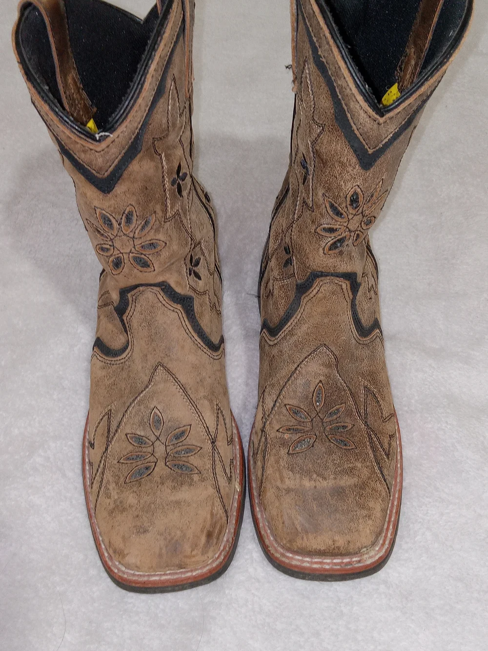 Dan Post Cowboy Boots Girls Size 6D Brown Distressed Leather Western Floral